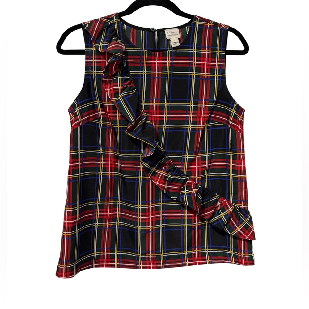 J. Crew Tartan Red Plaid Ruffle Tank Blouse (Size 4)